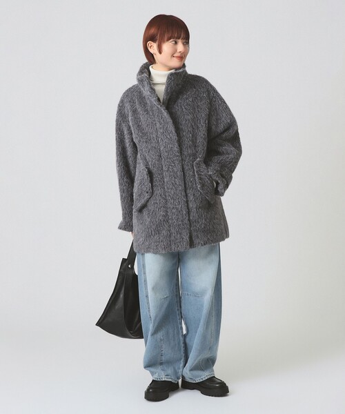 セール】シャギースタンド カラー ハーフ コート（ステンカラーコート