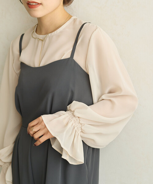 セール】【オケージョン】シアーブラウス×タックオールインワン
