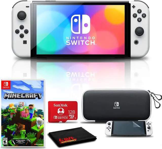 Nintendo Switch OLED White with Minecraft, 128GB Card, Case, and
