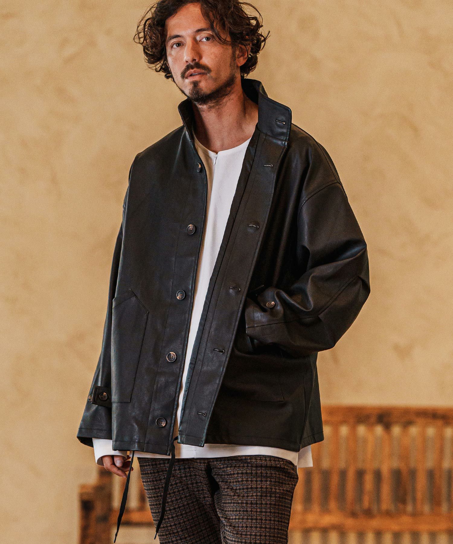 CAMBIO(カンビオ)】Synthetic Leather Military Stand Collar