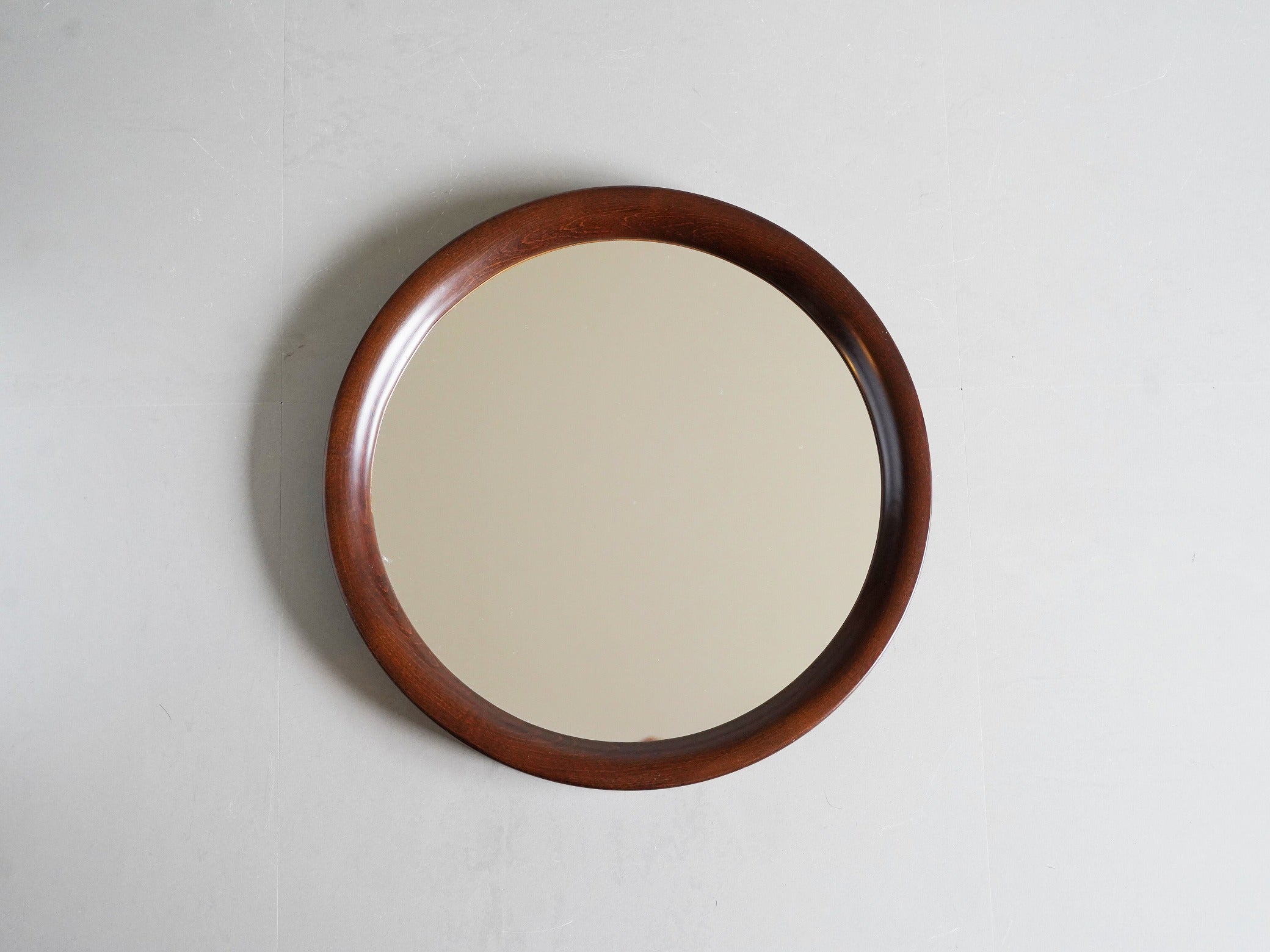 曲木鏡 丸小 古代色 柳宗理 秋田木工 ウォールミラー 壁掛け鏡 中古