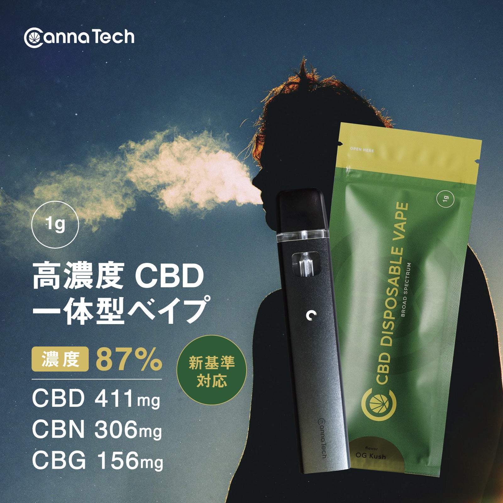CBD リキッド 87% or 50% カートリッジ 1g ( CBD 411mg CBN 306mg CBG