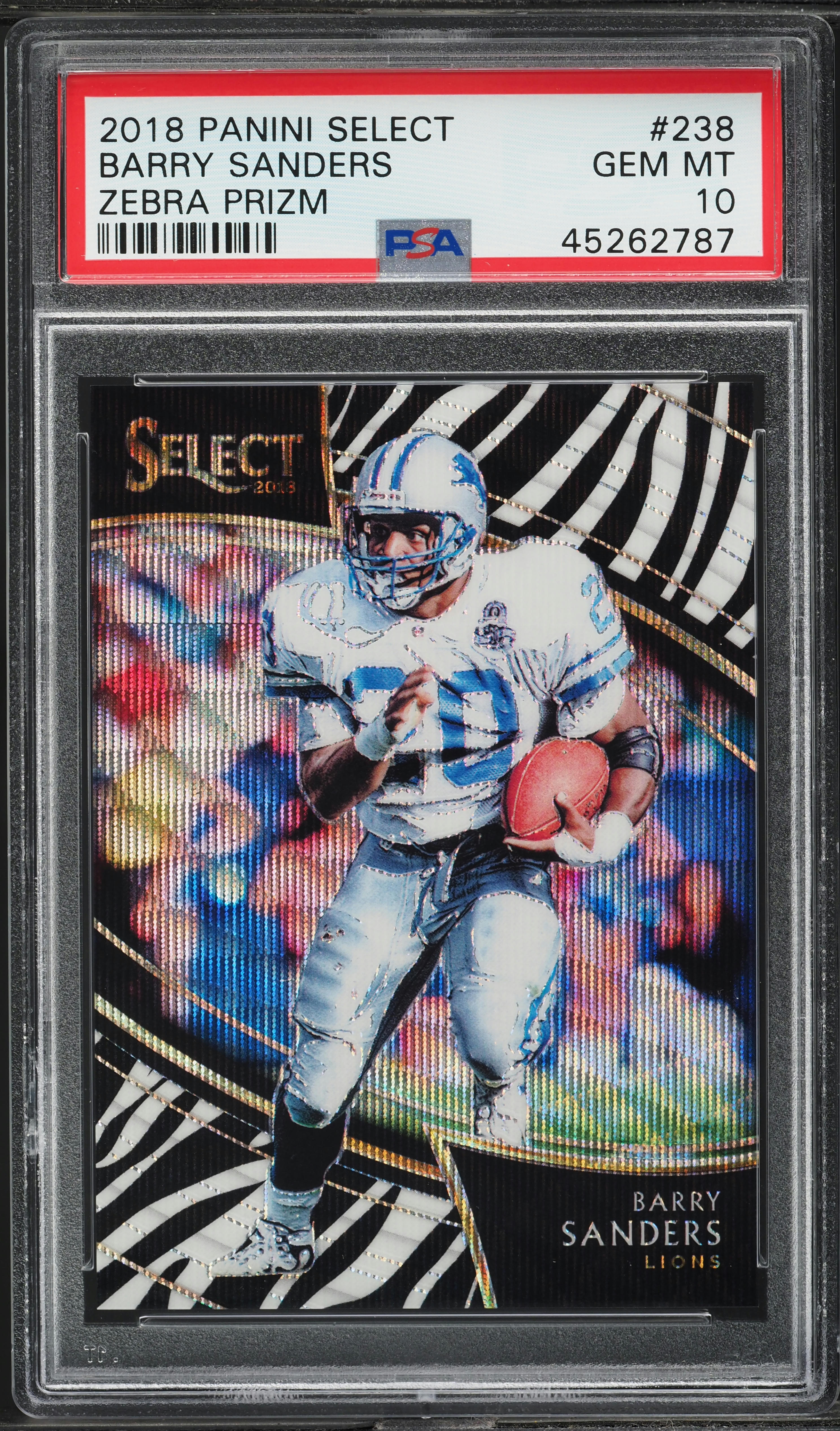 2018 Select Field Level Zebra Prizm Barry Sanders #238 PSA 10 GEM