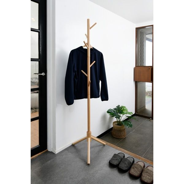 山善 YAMAZEN 木製ポールハンガー 幅450×奥行400×高さ1245/1745mm