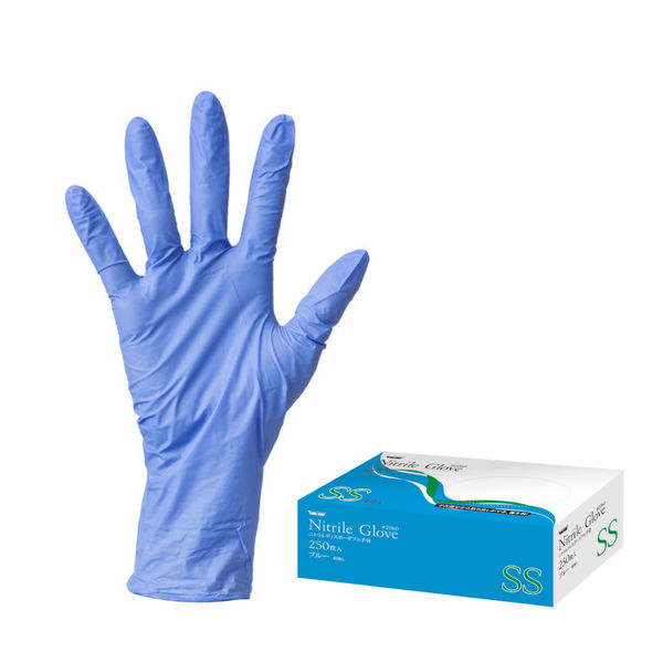 川西工業 ニトリル使いきり手袋 ブルー SS #2060 1箱(250枚入) - アスクル