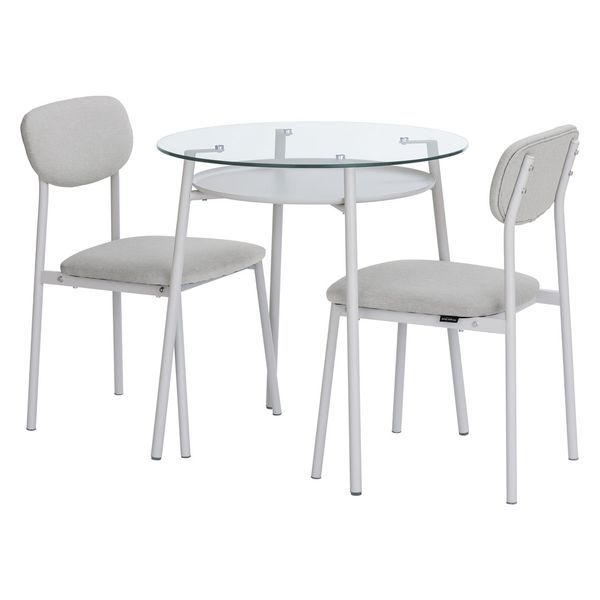 アイリスオーヤマ ダイニングテーブルセット 2人用 3点セット ガラス