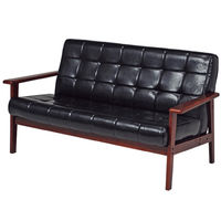 軒先渡し】萩原 木肘ソファ ヴィンテージ風 1人掛 ブラック（PVCレザー