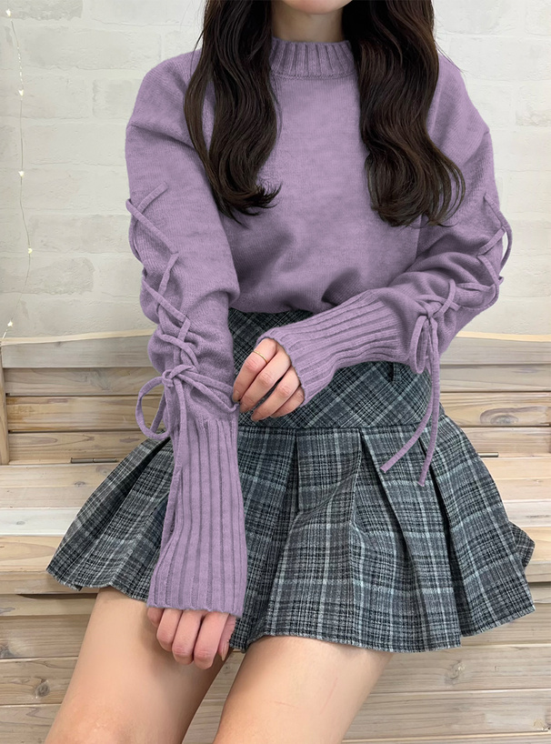 レースアップスリーブニットトップス[cu502] | レディースファッション