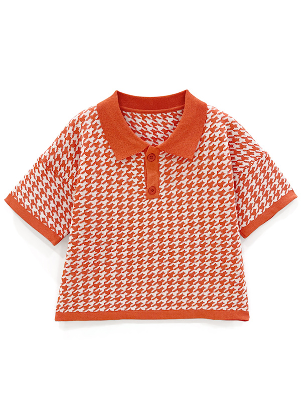 千鳥柄ショート丈ポロニットトップス[ac2070] | レディース