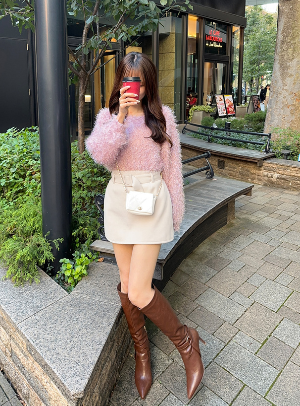 インパン裏地・ベルト付き台形ミニスカート[ai135] | レディース