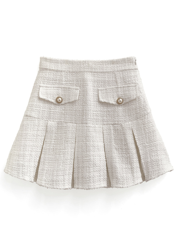 インパン裏地付きラメツイードプリーツミニスカート[at2353