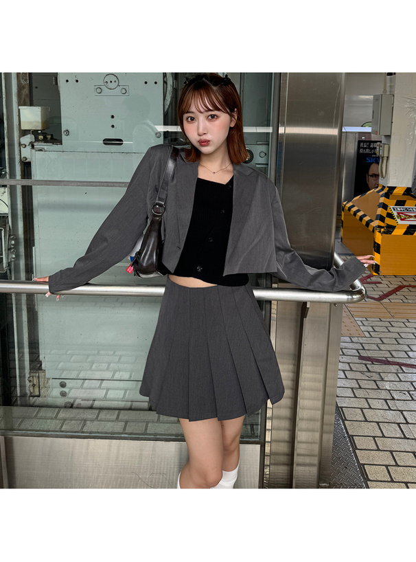 ショート丈ジャケット×プリーツミニスカートセットアップ[gm809