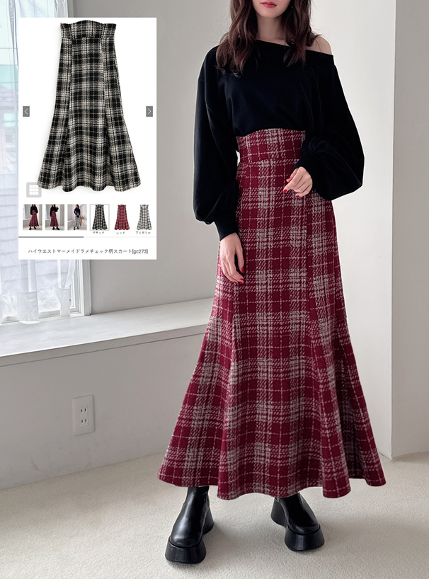 ハイウエストマーメイドラメチェック柄スカート[gc273] | レディース