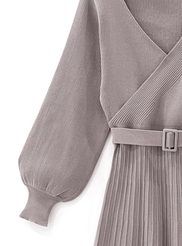 ベルト付きカシュクールプリーツニットワンピース[dr467] | レディース