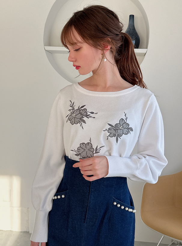 花柄パールビジューニットトップス[dr658] | レディースファッション