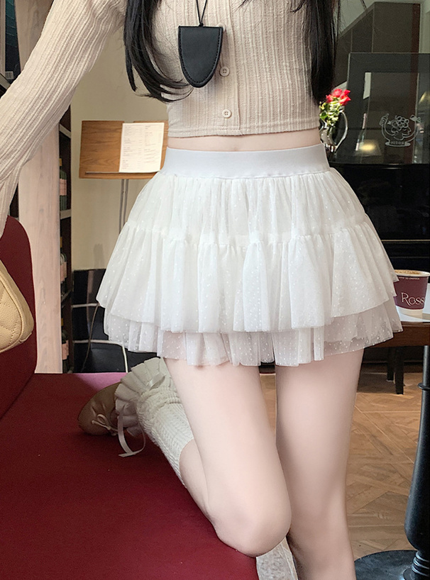 インパン裏地付きドットチュールミニスカート[ks085] | レディース