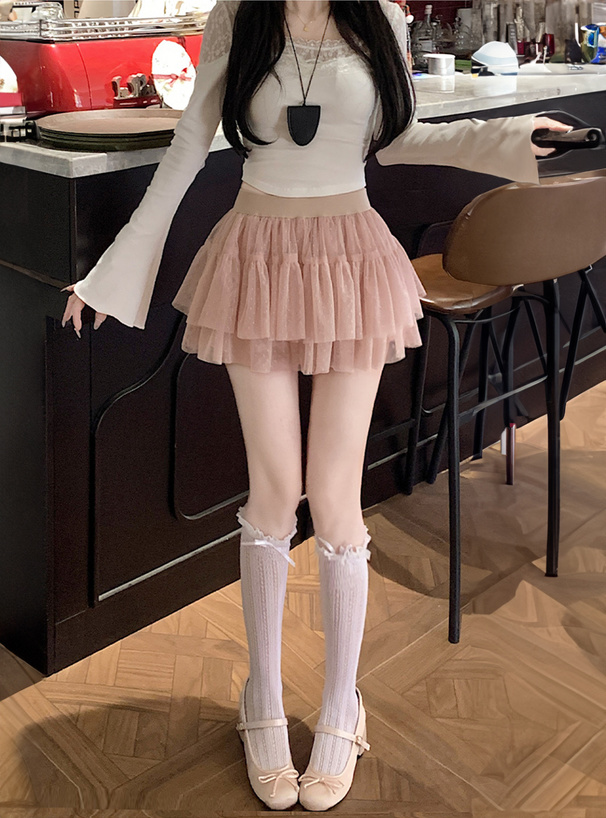 インパン裏地付きドットチュールミニスカート[ks085] | レディース