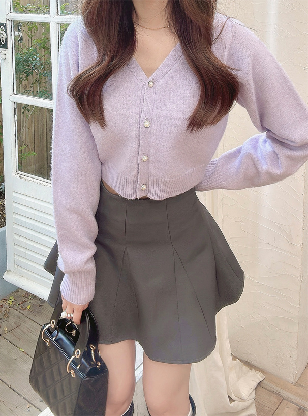 モヘヤタッチショート丈Vネックニットカーディガン[kz585