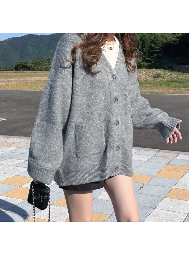 Vネックオーバーニットカーディガン[mh82] | レディースファッション