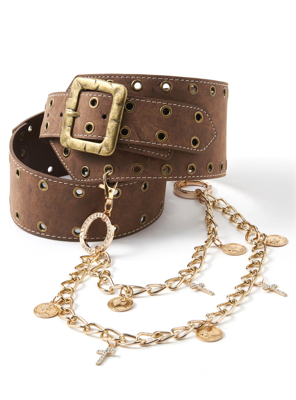 チェーン付きスタッズワイドベルト[sda256] | レディースファッション