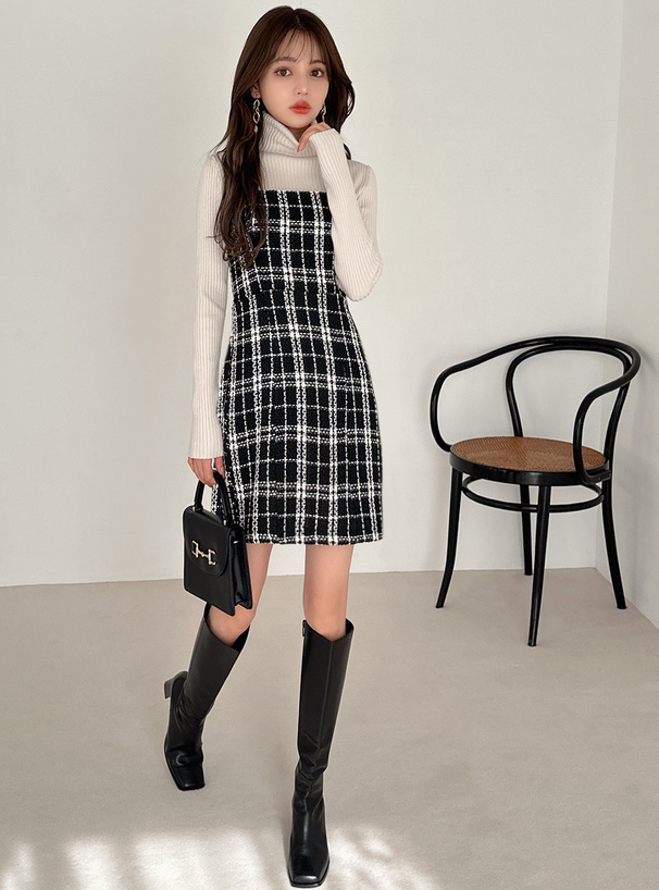 ツイードチェック柄ミニワンピース[pp094] | レディースファッション