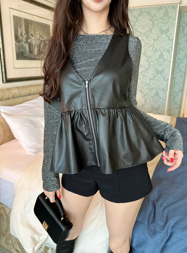 ジップペプラムレザーベスト[pp169] | レディースファッション通販の