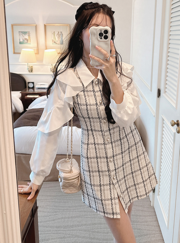 ほぼ未使用 ルネ TISSUE ツイード フレンチスリーブ フリル マルチ