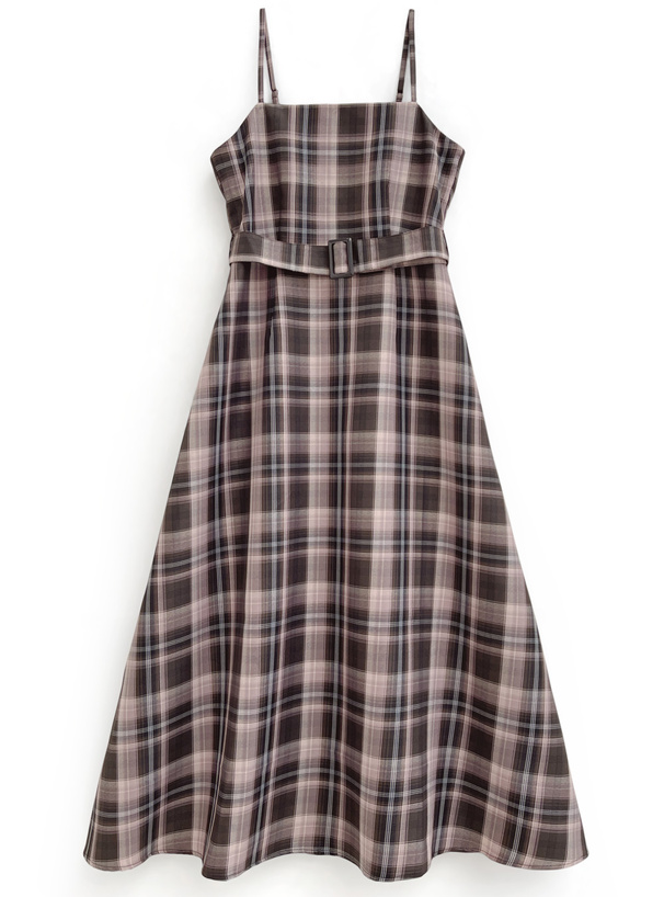 ベルト付きチェック柄フレアキャミワンピース[tg762] | レディース