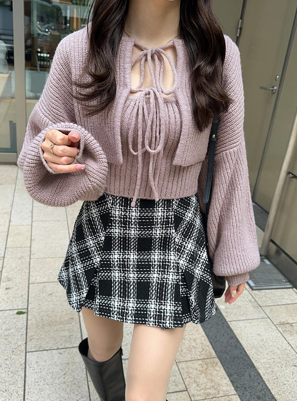 インパン裏地付きツイードチェックミニスカート[tu891] | レディース