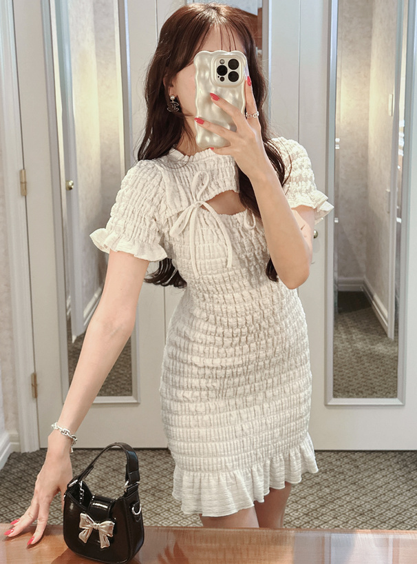 ぺチコート付きリボンシャーリングミニワンピース[tw1173