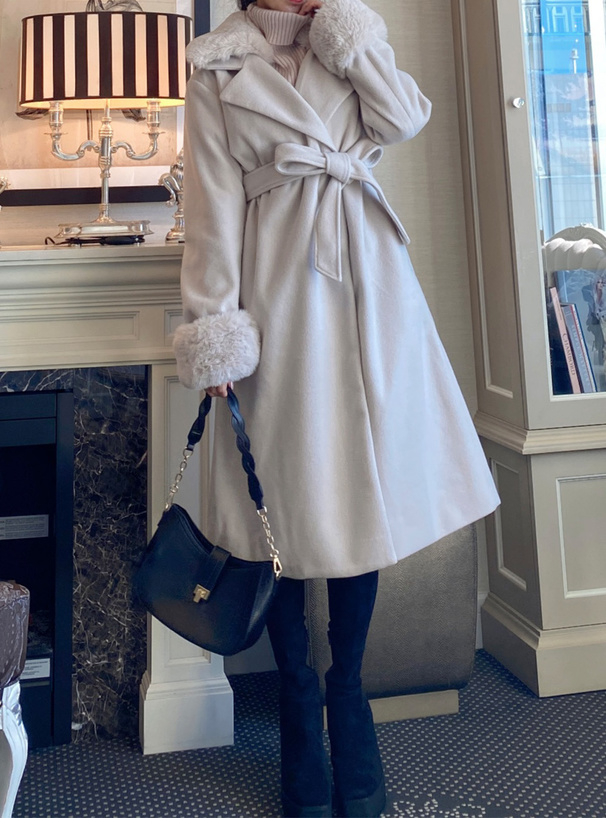 リボンベルト付きファーガウンコート[ze688] | レディースファッション