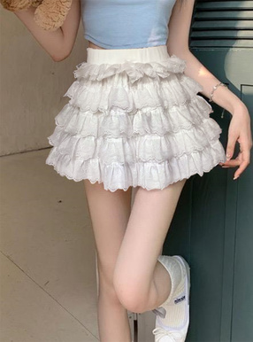 インパン付きフリルティアードレースミニスカート[at2556