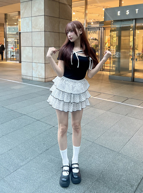 インパン裏地付きドット柄ティアードミニスカート[gn475] | レディース