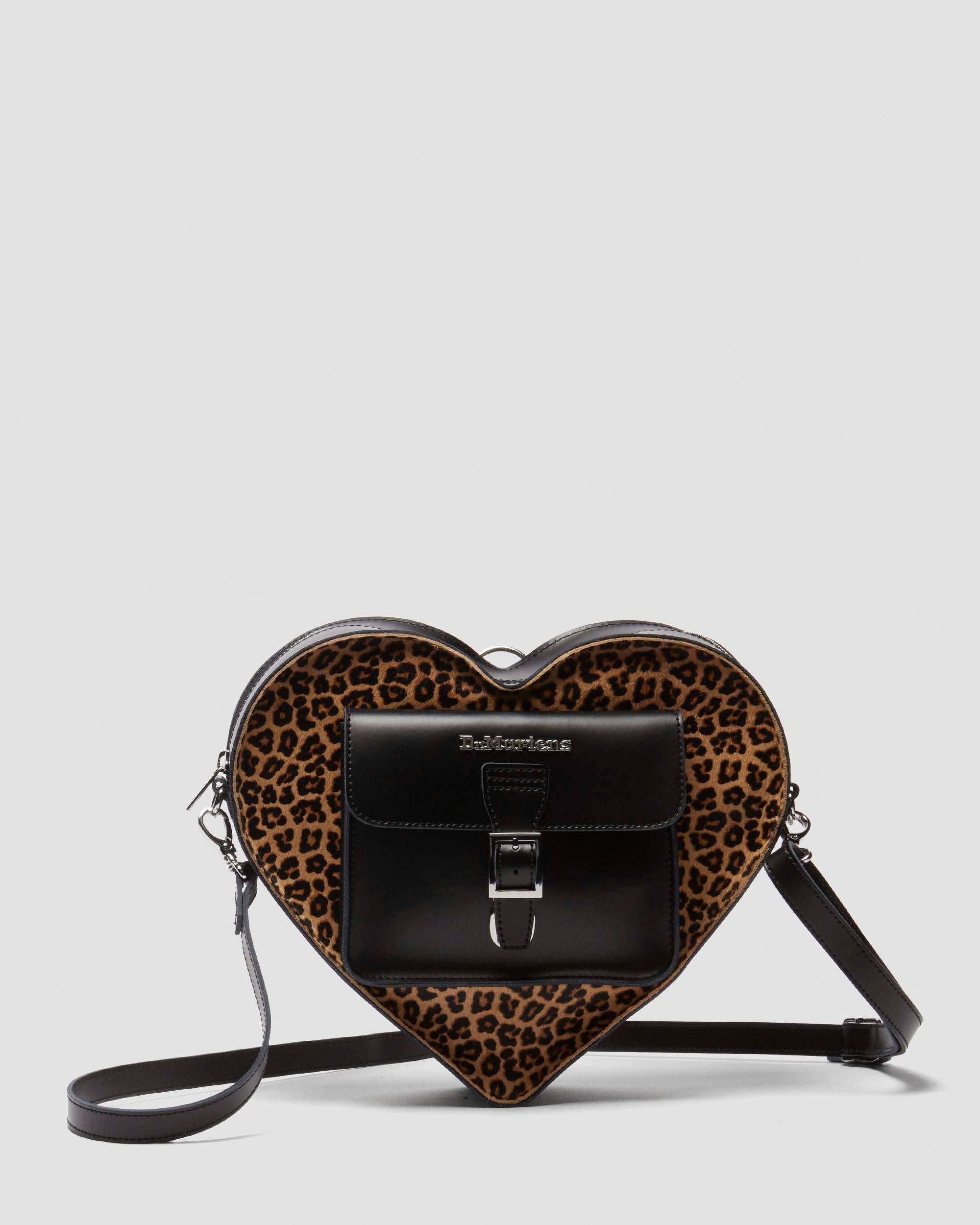Leopard Hair-On Kiev Leather Heart Shaped Bag in Black | Dr. Martens