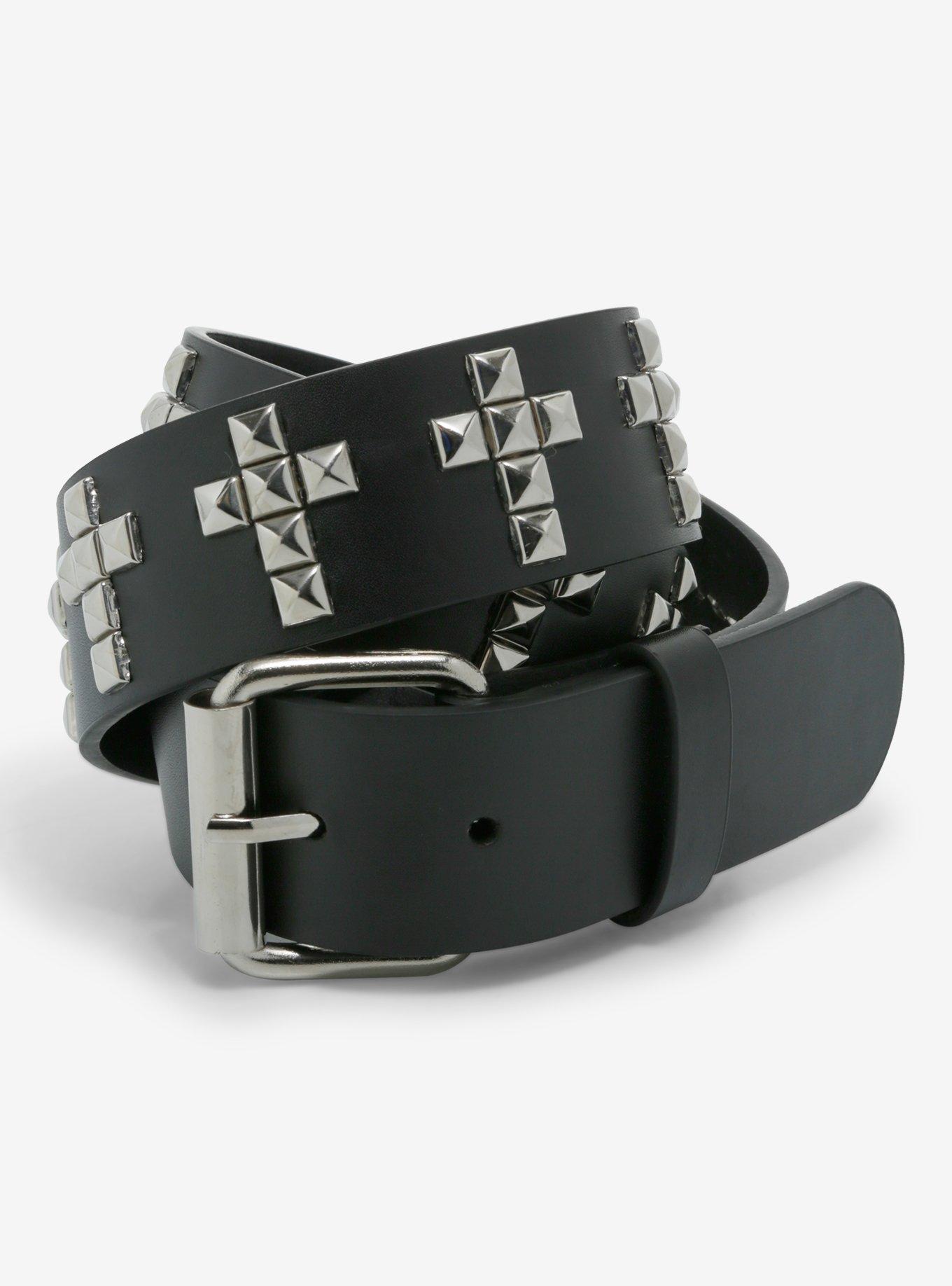 Black Pyramid Stud Cross Belt | Hot Topic