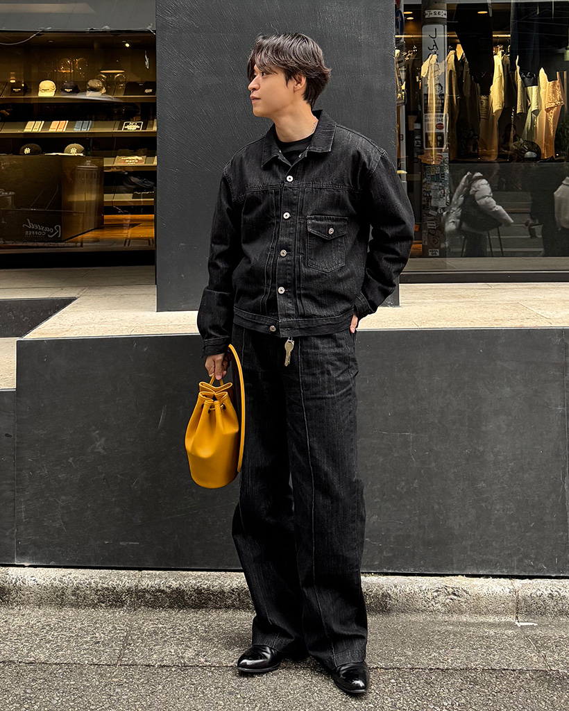 ORIGINAL) センターピンタックデニムジャケット (deep black