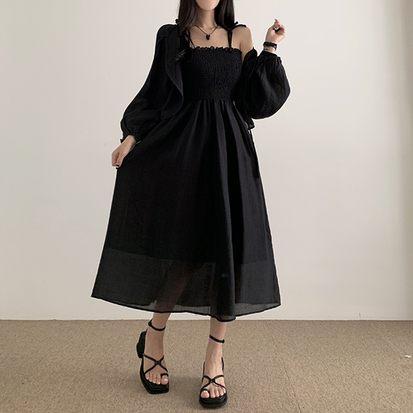 SET] ボレロカーディガン+ノースリーブワンピースセット