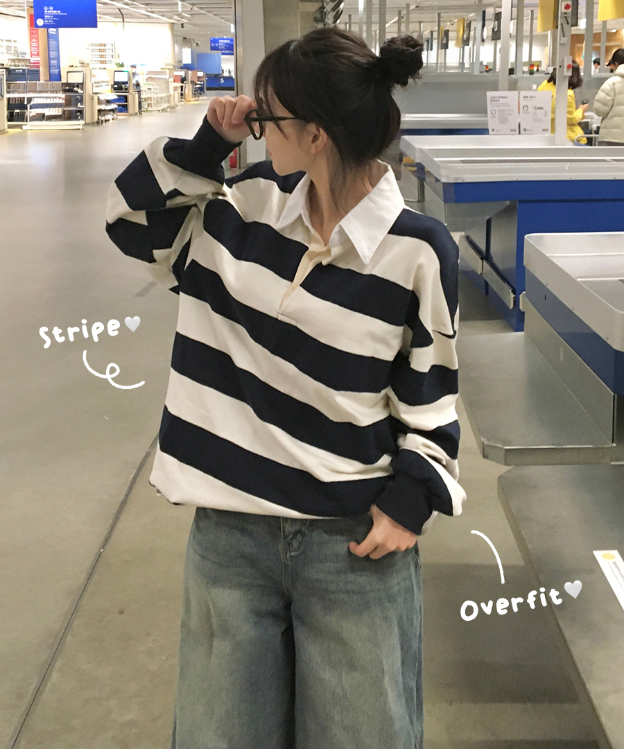 ストライプオーバーサイズ長袖ラガーシャツ | ファッション通販サイト NUGU