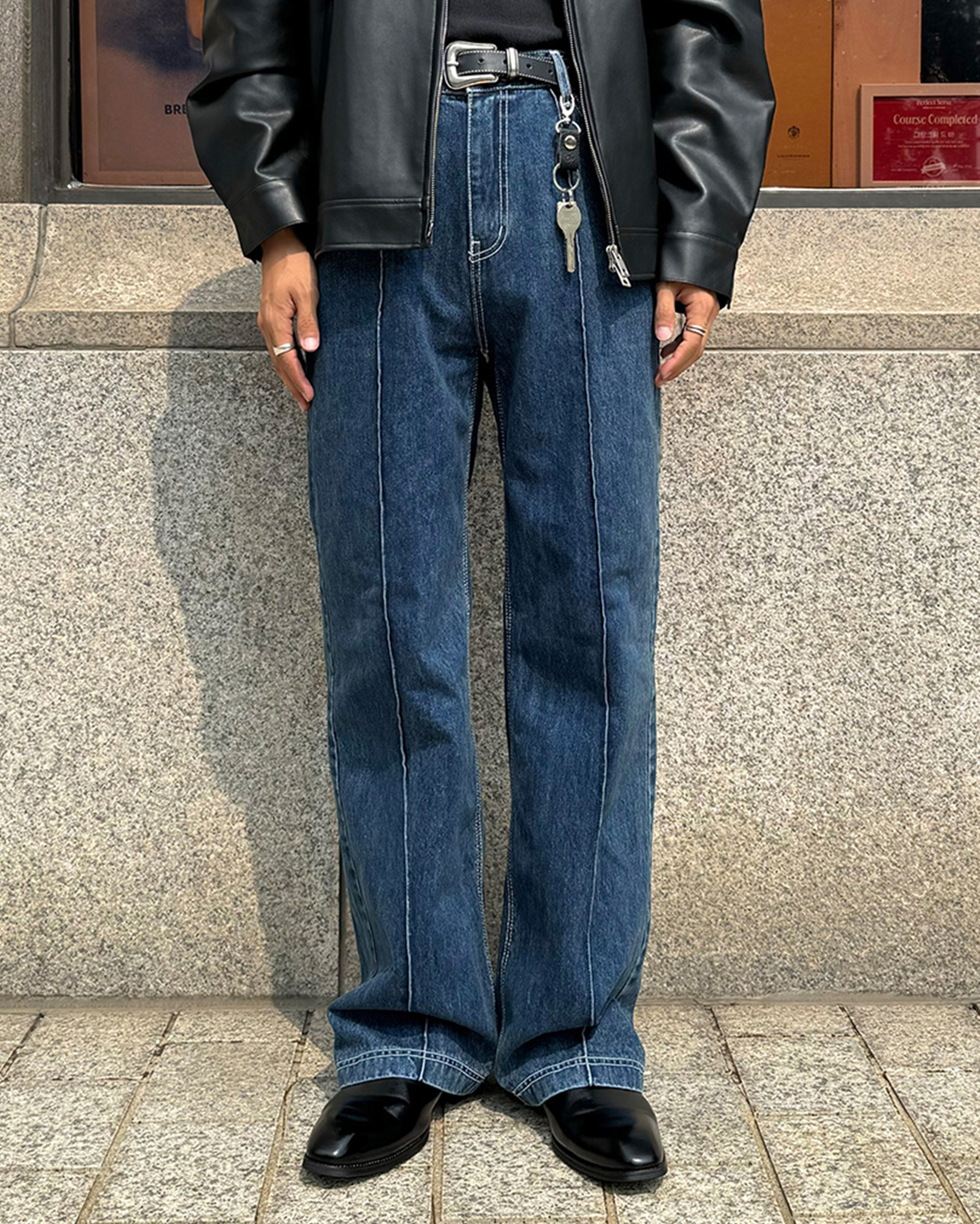 12回再販](ORIGINAL) ピンタックストレートデニムパンツ (medium blue