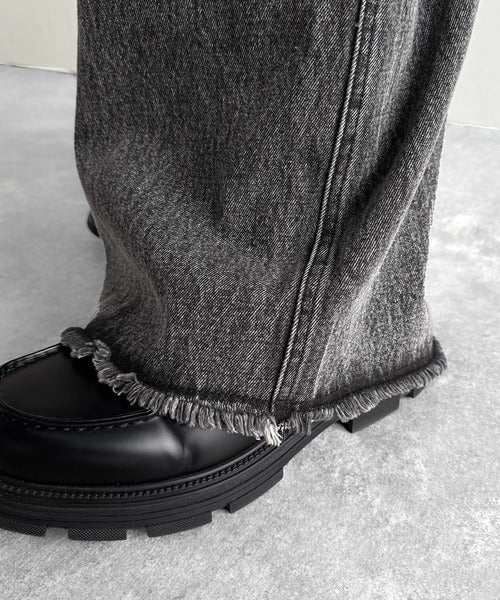 ずるっとこなれ感。」ヴィンテージ加工ワイド3Dカーブデニムパンツ