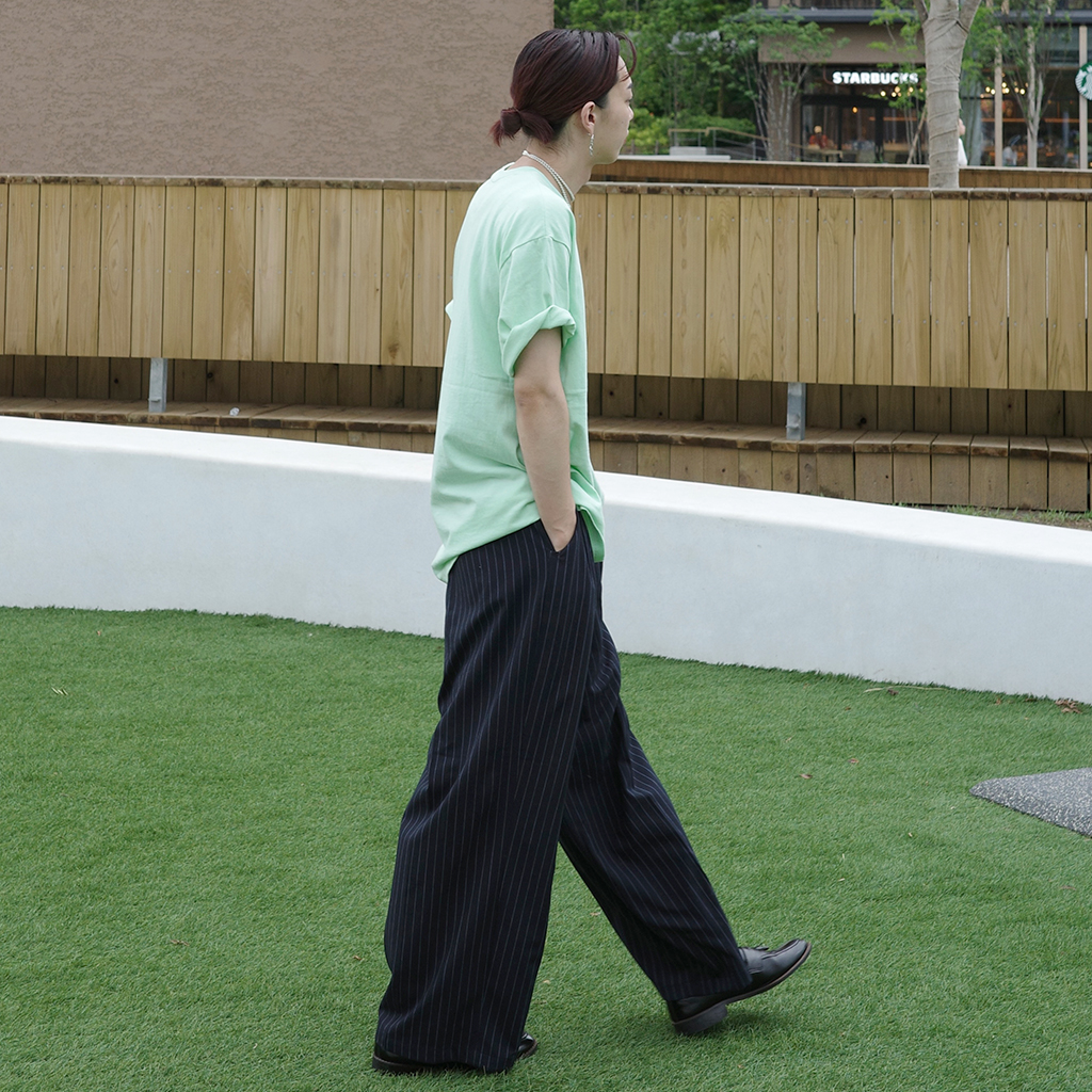 EMPORIO ARMANI ベロアスラックス ストライプ ストレート レザー