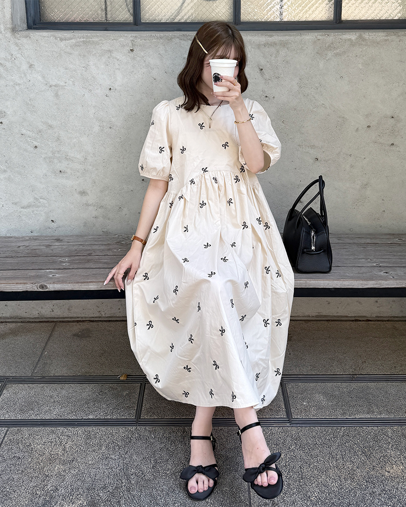 リボンパターンロングワンピース | ファッション通販サイト NUGU