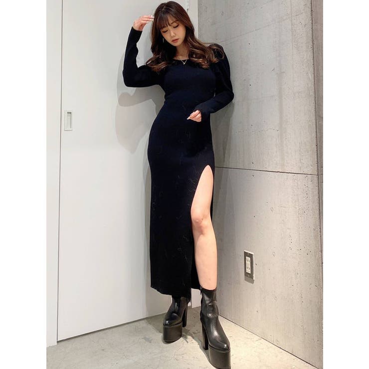 ディープスリット ロングニットワンピース[品番：MKSW0047152]｜GYDA