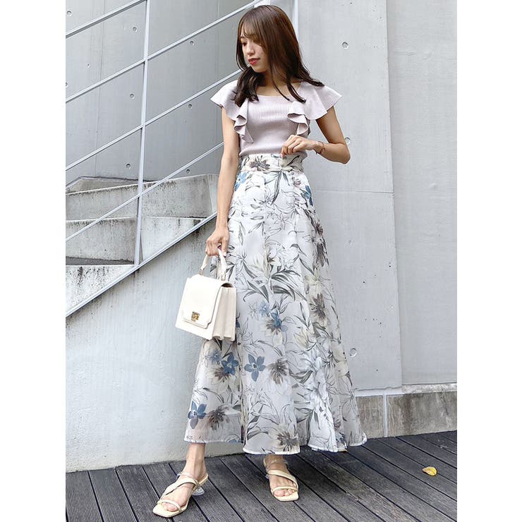 シアー分繊フラワーフレアスカート[品番：MKSW0048804]｜MERCURYDUO