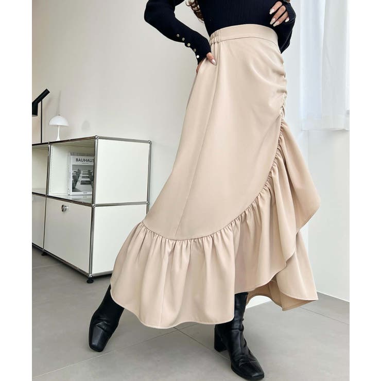 アシンメトリーヘムギャザースカート[品番：ERMW0004159]｜moment+