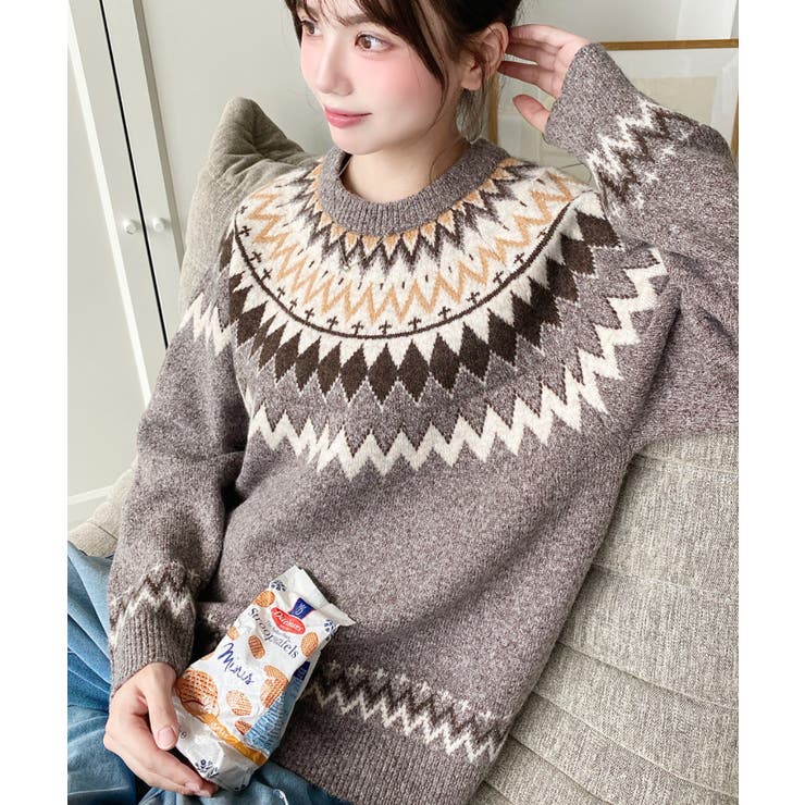 ミックスアルパカライク求心ジャガードニットプルオーバー 6G[品番