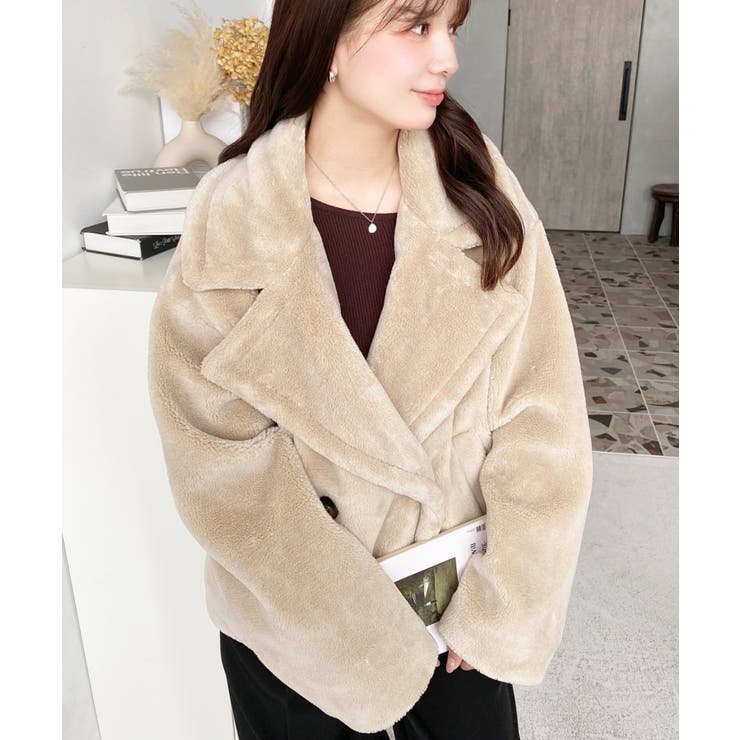 ショート丈テディベアボアPコートジャケット[品番：ERMW0004181