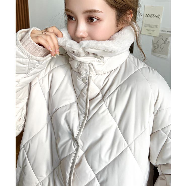 ダイヤキルトファー使い2WAYカラーコートマットポリエステル中綿[品番