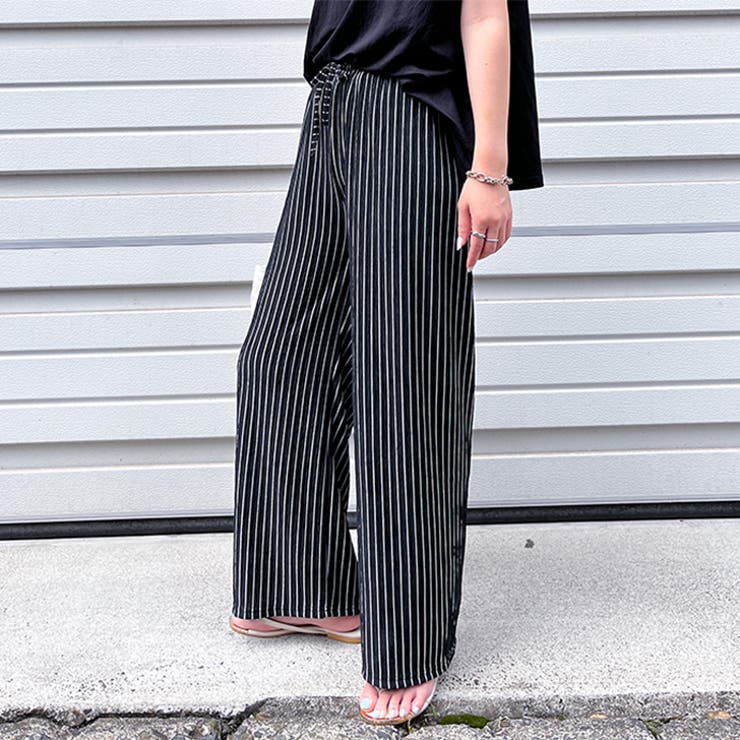 ワイドパンツ レディース ストライプ柄[品番：JOKW0015946]｜REAL