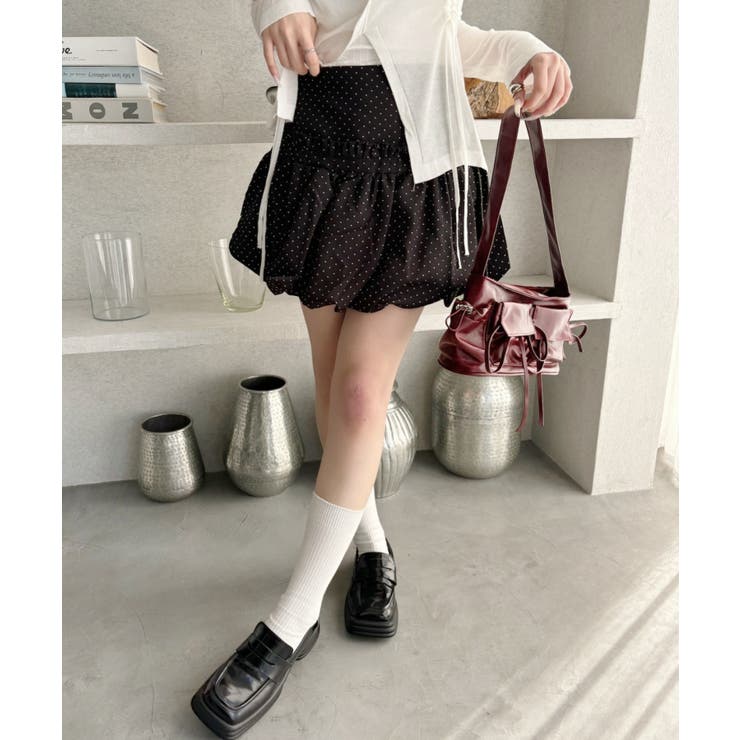 切り替えデザイン バルーンスカート ドット/無地[品番：ORGW0009453